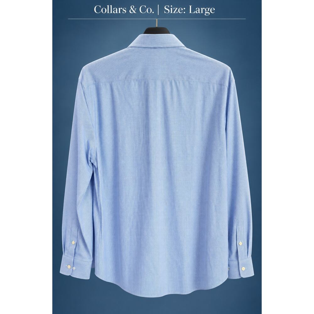 Collars & Co Blue Micro Check Performance Dress Shirt Large NWT - Picture 3 of 6
